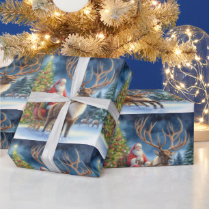 Papier Cadeau Noël Père Noël et Reindeer AI
