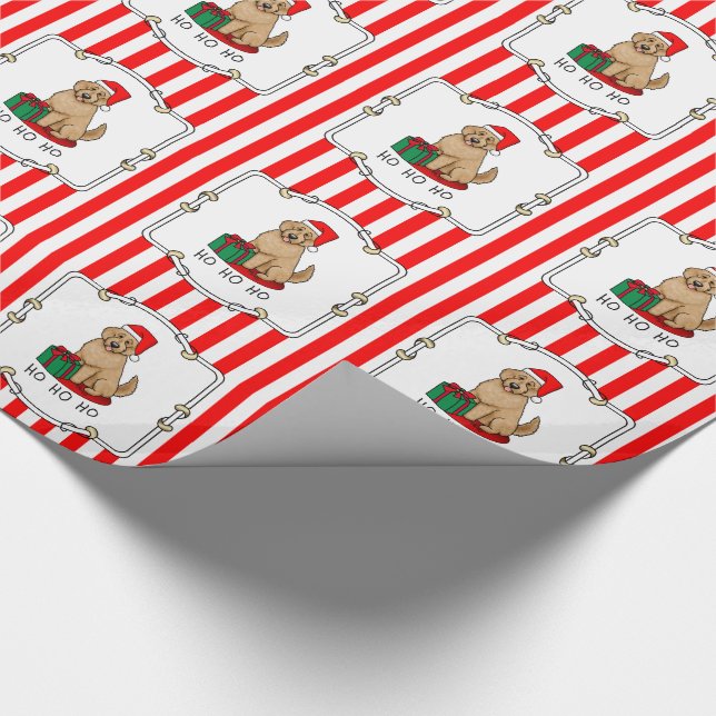 Papier Cadeau Noël Père Noël Goldendoodle (rouge or) Chien migno (Coin)
