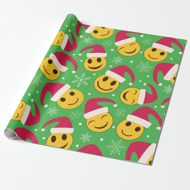 Papier Cadeau Noël Père Noël joyeux souriant visage Motif (Déroulé)