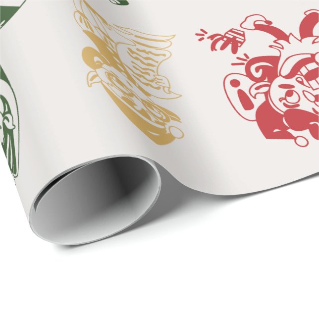 Papier Cadeau Noël Père Noël Petits Aidants Elf Amusement (Coin rond)