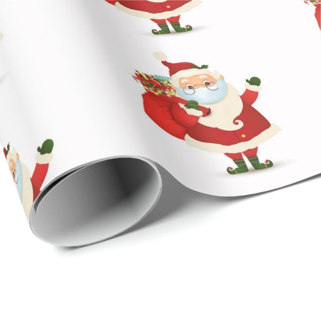 Papier Cadeau Noël Père Noël portant des lunettes de masque (Coin rond)