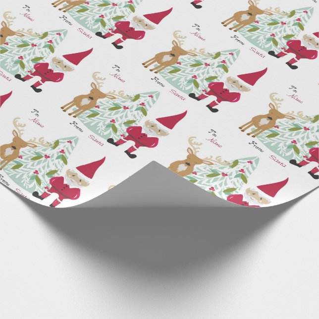Papier Cadeau Noël Père Noël Reindeer Personnalisé À et De Nom (Coin)