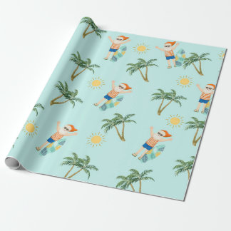Papier Cadeau Noël Père Noël Tropical Beach été