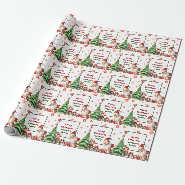 Papier Cadeau Noël Personnalisé Père Noël et Elfe (Déroulé)
