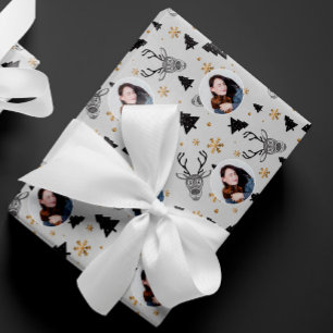 Papier Cadeau Noël photo noir et blanc moderne