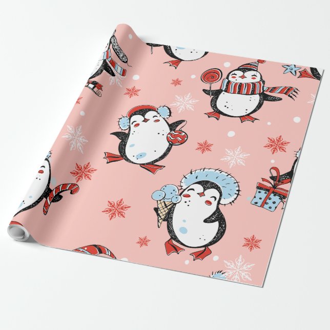 Papier Cadeau Noël - Pingouins mignons (Déroulé)