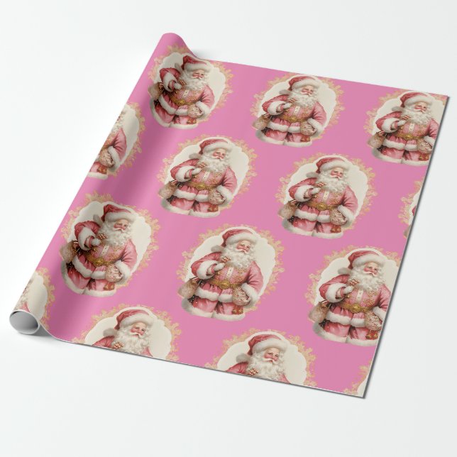 Papier Cadeau Noël Pink Santa Claus Enveloppement Papier (Déroulé)