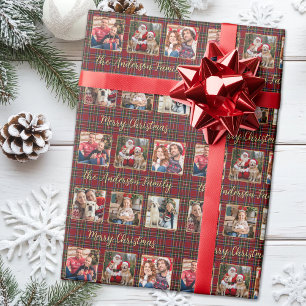 Papier Cadeau Noël Plaid Gold Custom Family 6 Photo Collage