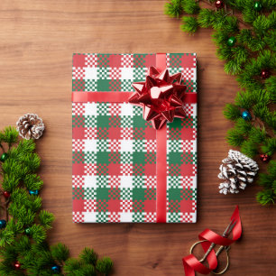 Papier Cadeau Noël plaid rouge blanc vert motif
