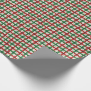 Papier Cadeau Noël Plaid Rouge Vert Faux Burlap Rustique