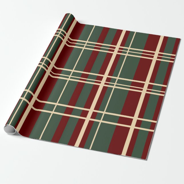 Papier Cadeau Noël Plaid Rouge Vert ivoire (Déroulé)