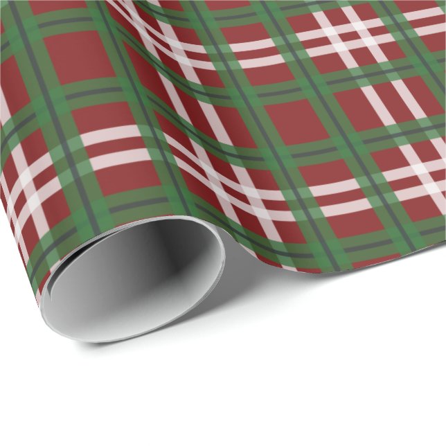 Papier Cadeau Noël Plaid vert et rouge (Coin rond)