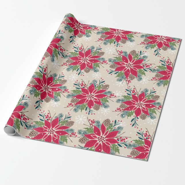 Papier Cadeau Noël Poinsettia (Déroulé)