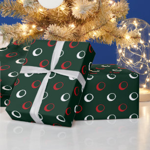 Papier Cadeau Noël pois blanc rouge vert foncé moderne