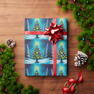 Papier Cadeau Noël Pop Art avec Néon Vert Bleu Violet