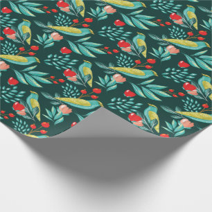 Papier Cadeau Noël pour aquarelle d'oiseaux, de canneberge et de