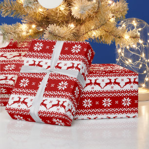 Papier Cadeau Noël Pull Ugly Renne & Flocons de Neige