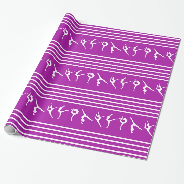 Papier Cadeau Noël rayé pourpre et blanc de gymnastique (Déroulé)