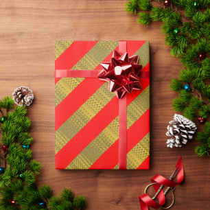 Papier Cadeau Noël rayé rouge et or