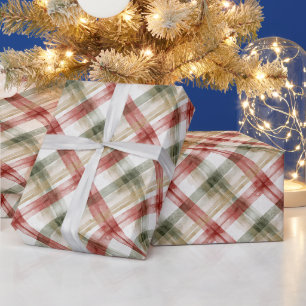 Papier Cadeau Noël Rayures Carreaux Rouge Blanc Vert