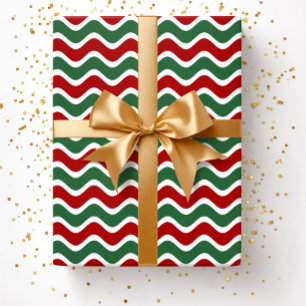 Papier Cadeau Noël Rayures Rouges Vertes Modernes