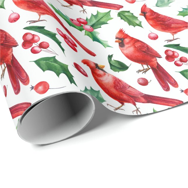 Papier Cadeau Noël Red Cardinal Birds Holly Berry Brunch (Coin rond)