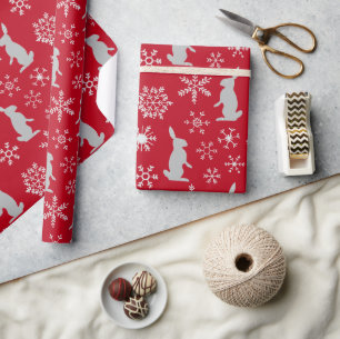 Papier Cadeau Noël Red Snowflakes et Bunnies