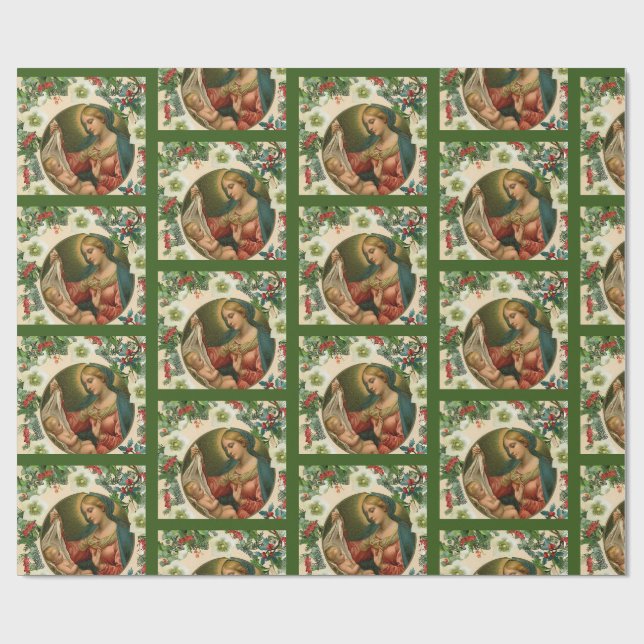 Papier Cadeau Noël religieux de Madonna et du Saint-Enfant (Plat)