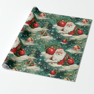 Papier Cadeau Noël Rétro Vintage : Père Noël Hiver Délice 2