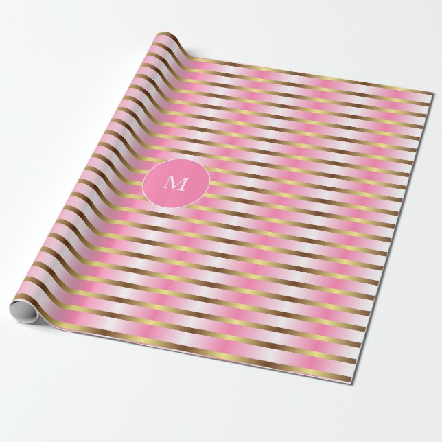 Papier Cadeau Noël Rose Blanc Et Or (Déroulé)