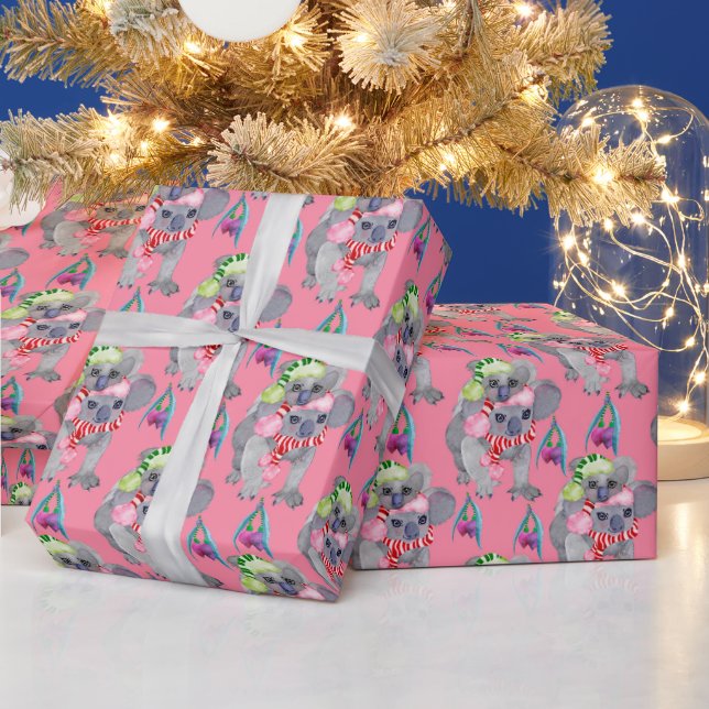 Papier Cadeau Noël rose de la famille Koala (Vacances)
