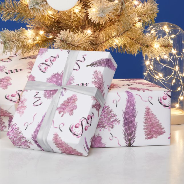 Papier Cadeau Noël rose mignon Arbres chics (Vacances)