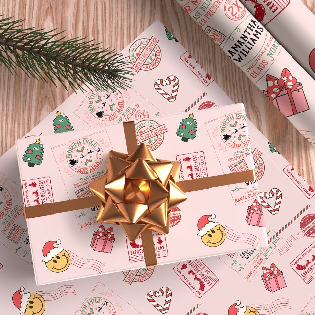 Papier Cadeau Noël rose mignon Enfants personnalisés (Créateur téléchargé)