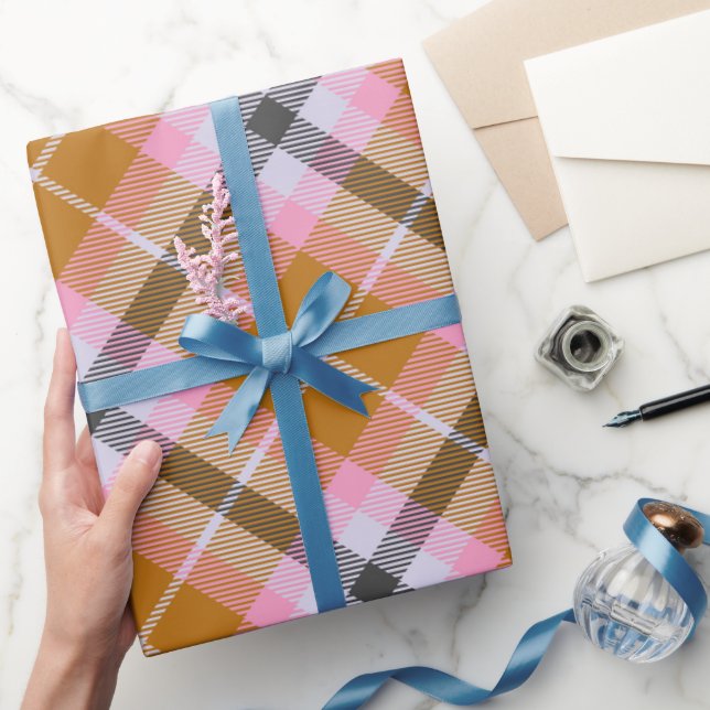 Papier Cadeau Noël rose Motif plaid (Cadeaux)
