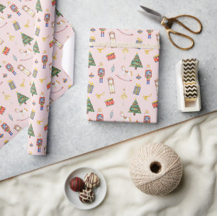 Papier Cadeau Noël rose noisette