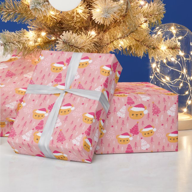 Papier Cadeau Noël rose nounours (Vacances)