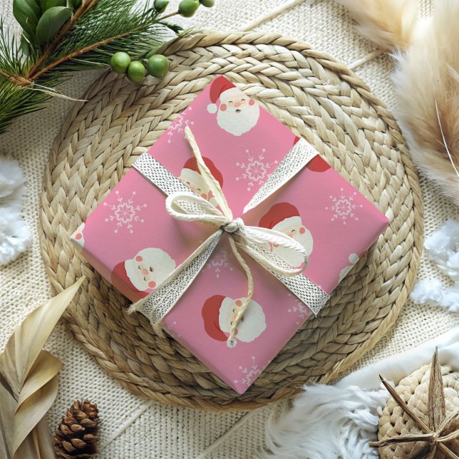 Papier Cadeau Noël rose Père Noël (Pink Santa Wrapping paper)