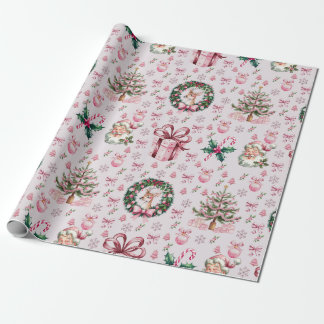 Papier Cadeau Noël rose rétro