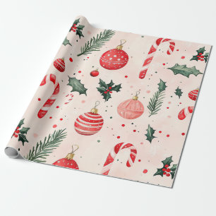 Papier Cadeau Noël rose rouge Vintage