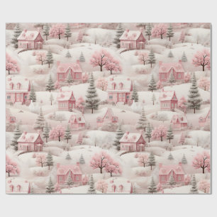 Papier Cadeau Noël rose vintage