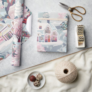 Papier Cadeau Noël rose vintage