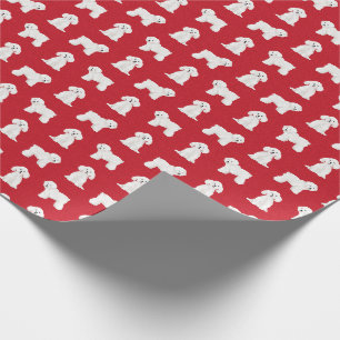 Papier Cadeau Noël rouge Bichon Frise