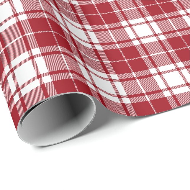 Papier Cadeau Noël Rouge Blanc Nouvel An Tartan Carreaux Rétro (Coin rond)