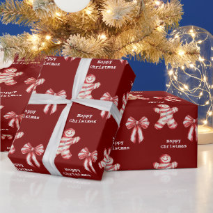 Papier Cadeau Noël Rouge Blanc Peppermenthe Gingerbread Cookie