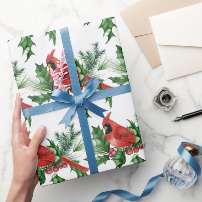 Papier Cadeau Noël Rouge Cardinal Oiseaux Pine Cônes Brunch (Cadeaux)