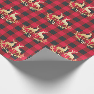 Papier Cadeau Noël rouge de plaid de Buffalo de monogramme de