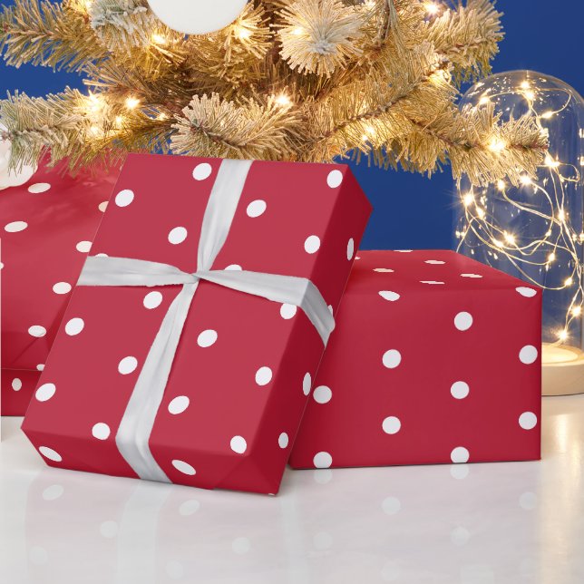 Papier Cadeau Noël rouge et Pois blancs (Vacances)