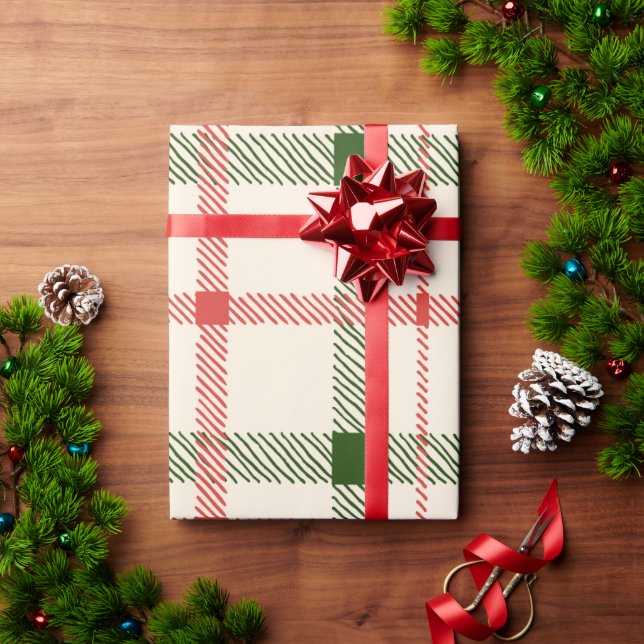 Papier Cadeau Noël Rouge et vert Plaid Farmhouse mignonne Simple (Cadeau de vacances)