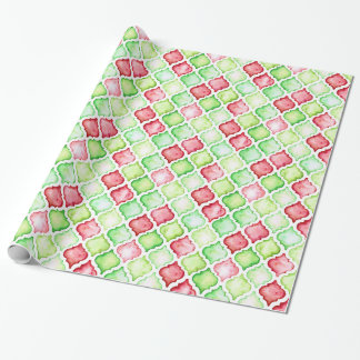 Papier Cadeau Noël rouge et vert Quatrefoil d'aquarelle