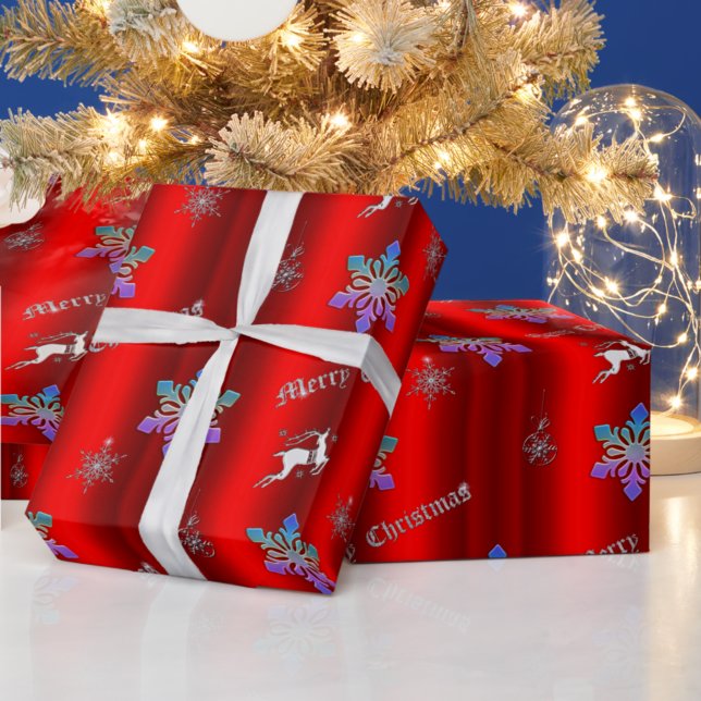 Papier Cadeau Noël rouge luxueux avec renne d'argent (Créateur téléchargé)